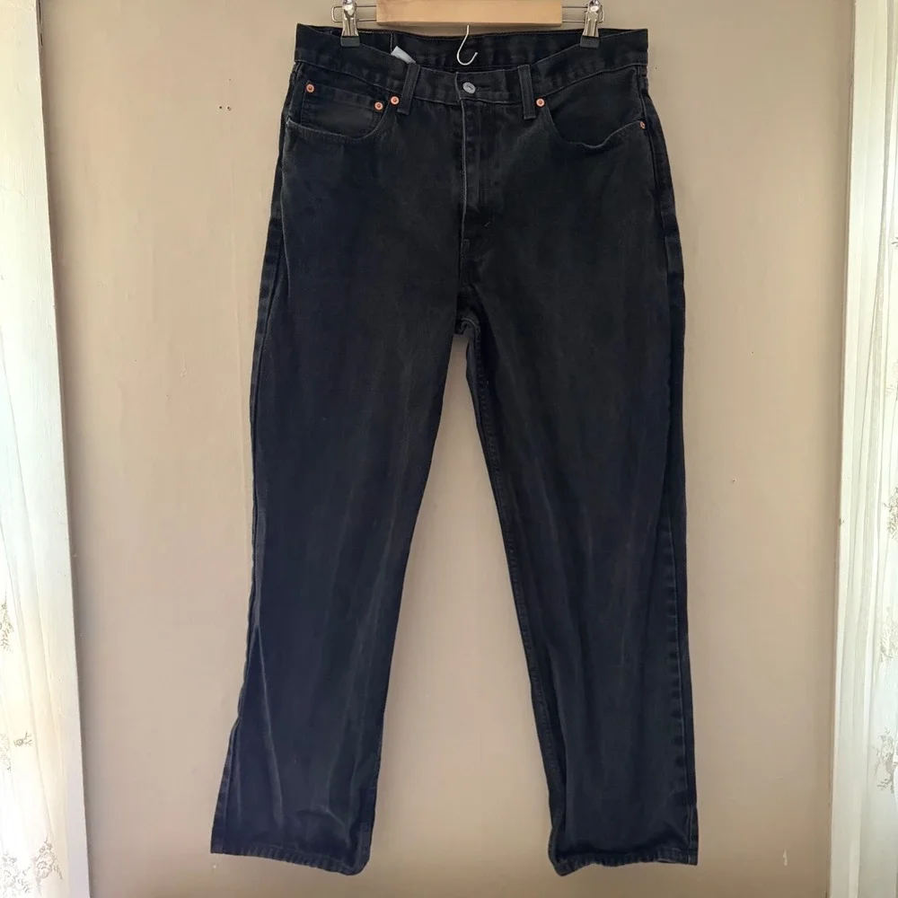 Levis Mens 550 Relaxed Fit Tapered Leg Jeans Size 35x32 Black Denim Baggy Skater